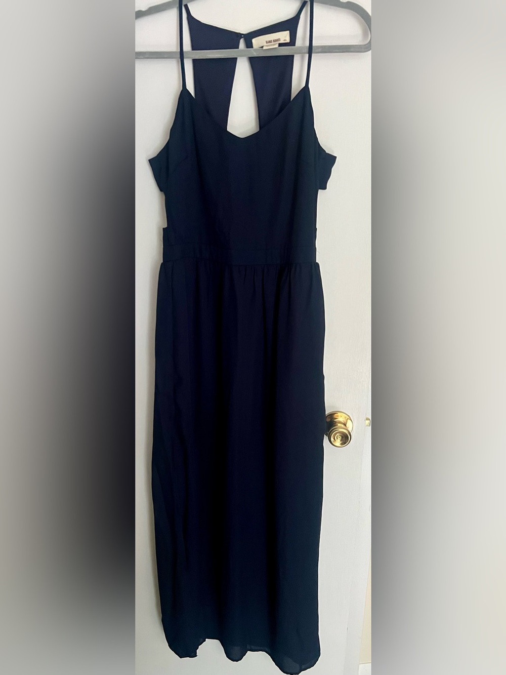 Navy Spaghetti-Strap Maxi Dress with Keyhole Back